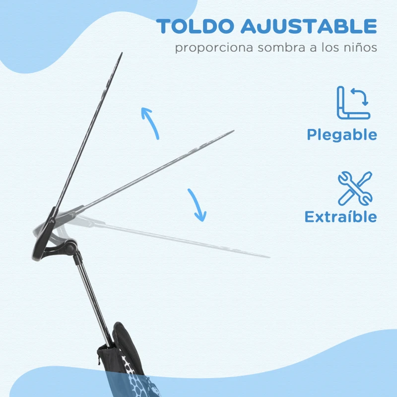 HOMCOM Triciclo para Bebés de +12 Meses con Toldo Plegable Mango de Empuje Telescópico y Desmontable y Portabotellas Blanco
