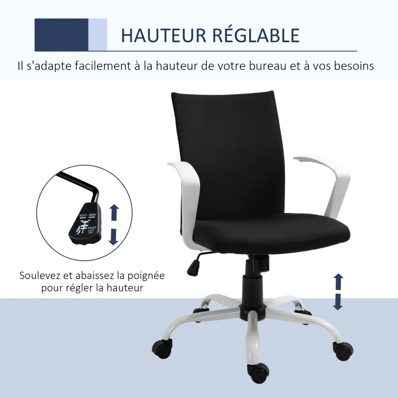 Vinsetto Fauteuil de bureau, chaise pivotante ergonomique hauteur réglable 61 x 61 x 99 cm noir et blanc