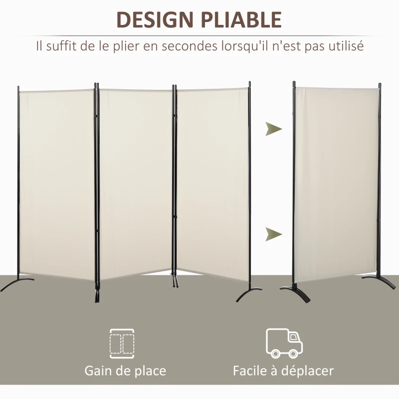 HOMCOM Paravent 3 panneaux dim. 2,53L x 0,5l x 1,82H m Store latéral Brise-Vue paravent sur Pied séparateur métal Polyester