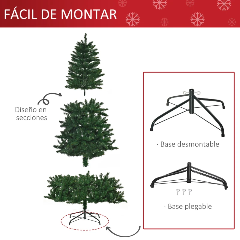 HOMCOM Árbol de Navidad Artificial 240 cm con 1499 Ramas con 2 Tipos de Puntas Decoración Navideña de Interior Verde