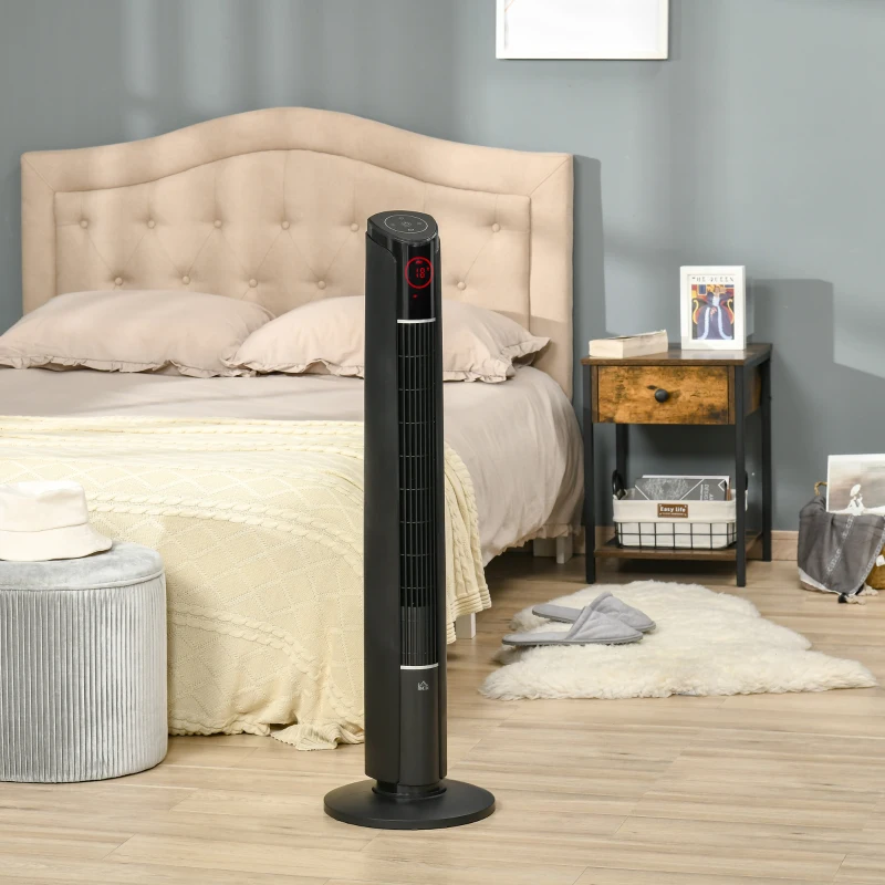 HOMCOM Ventilatore a Torre con 3 Velocità e 4 Modalità, Timer di 12h, Pannello LED e Telecomando, Nero