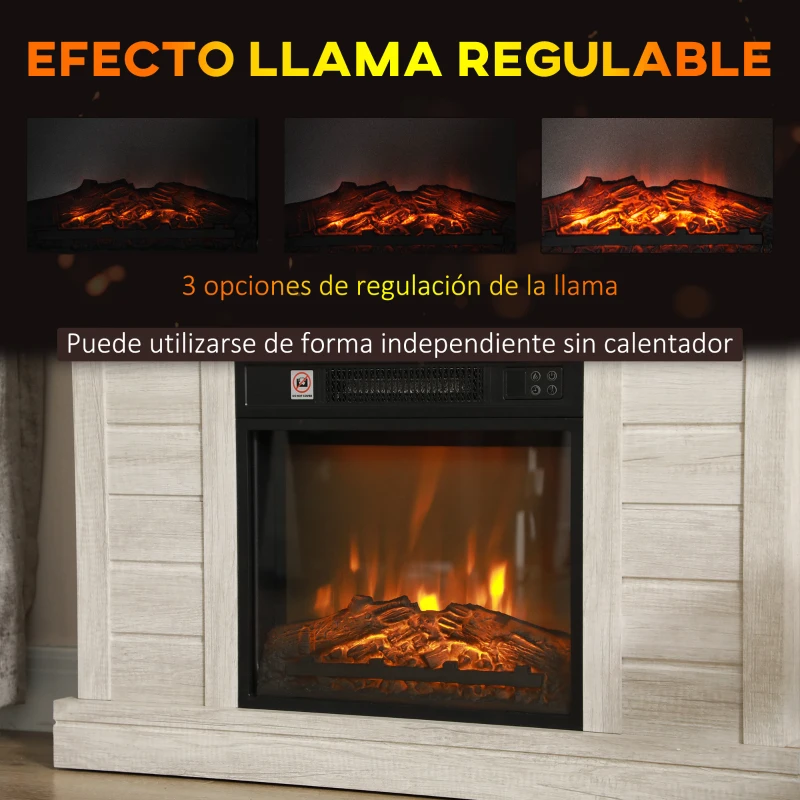 HOMCOM Chimenea Eléctrica 1800W con Efecto de Llama Mando a Distancia Temporizador Semanal para Sala 30 m² Madera Clara