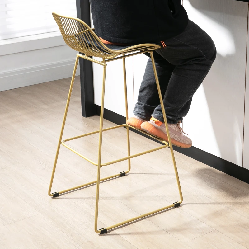 HOMCOM Juego de 2 Taburetes Altos de Cocina Taburetes de Bar con Cojín de Terciopelo Respaldo y Reposapiés 46,5x48x93 cm Dorado