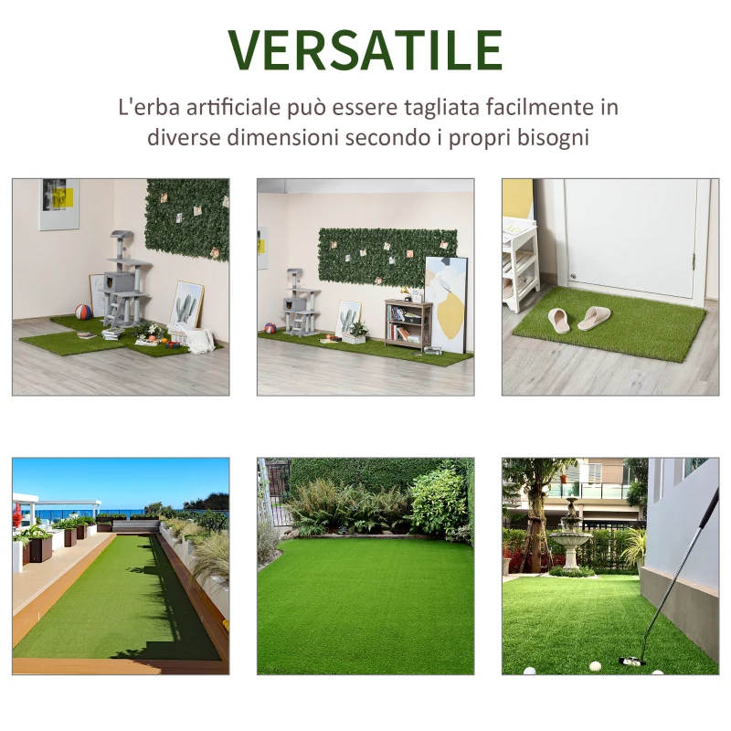 Outsunny Tappeto Erboso Sintetico 4x1m Erba 20mm, Finto Prato Verde Anti-UV Atossico e Drenante per Giardino e Cortile