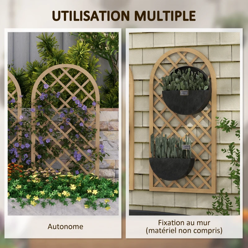 Outsunny Lot de 2 treillis en bois - panneau arc pour plantes grimpantes - dim. un panneau : 60L x 120H cm