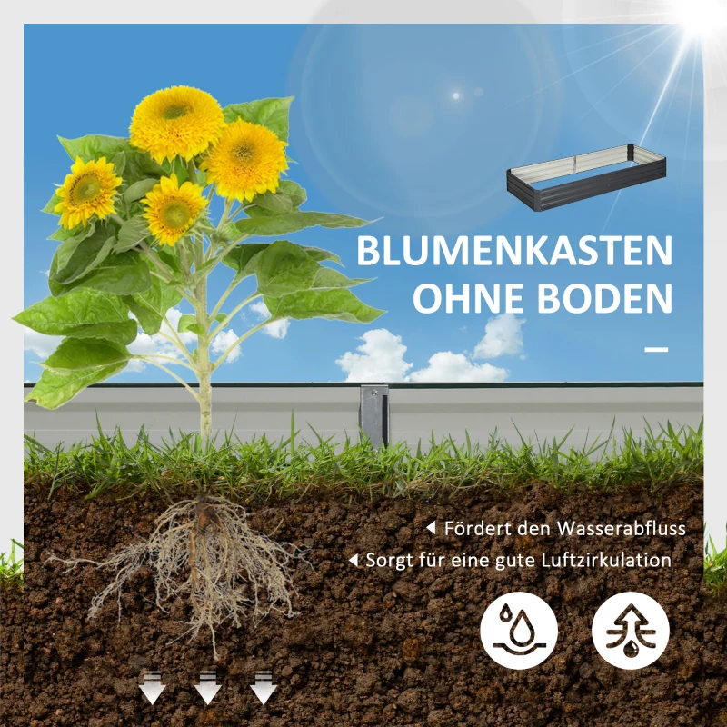Outsunny Stahl-Hochbeet, offener Boden, einfacher Aufbau, 95L x 90,5B x 29,8H cm, Grau