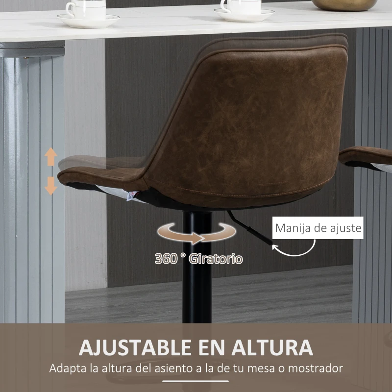 HOMCOM Juego de 2 Taburetes de Cocina Taburetes Altos con Altura Ajustable Asiento Giratorio 46,5x51x86-106 cm Marrón