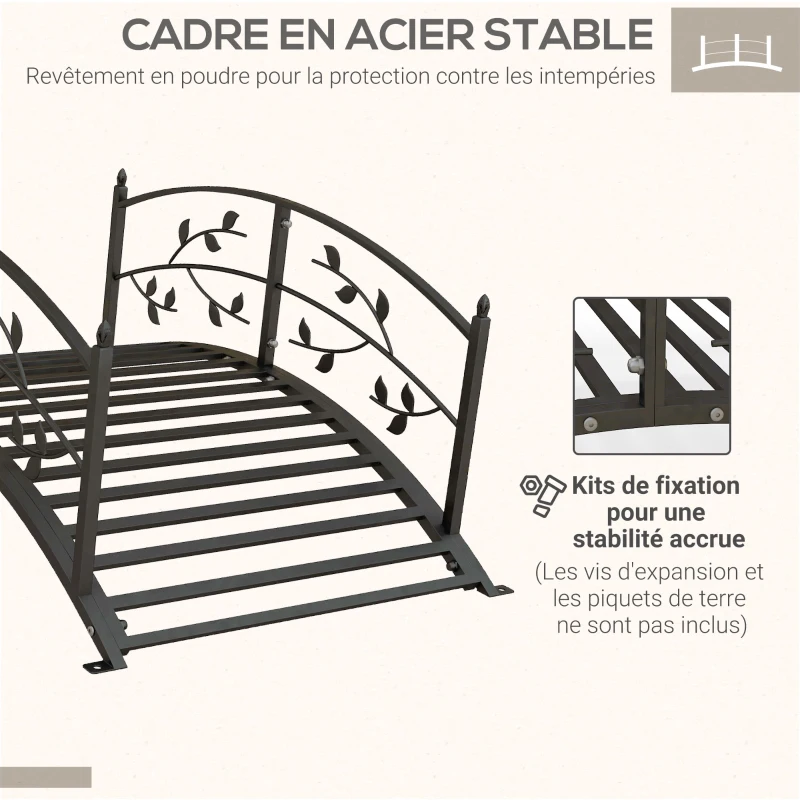 Outsunny Pont de jardin pont de bassin décoration du jardin dim. 119L x 67l x 47H cm avec balustrade motif de vigne acier noir