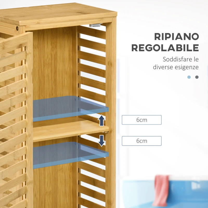 kleankin Armadietto Bagno in Bambù con Ripiano Interno Regolabile, 30x19.9x70 cm, color Legno
