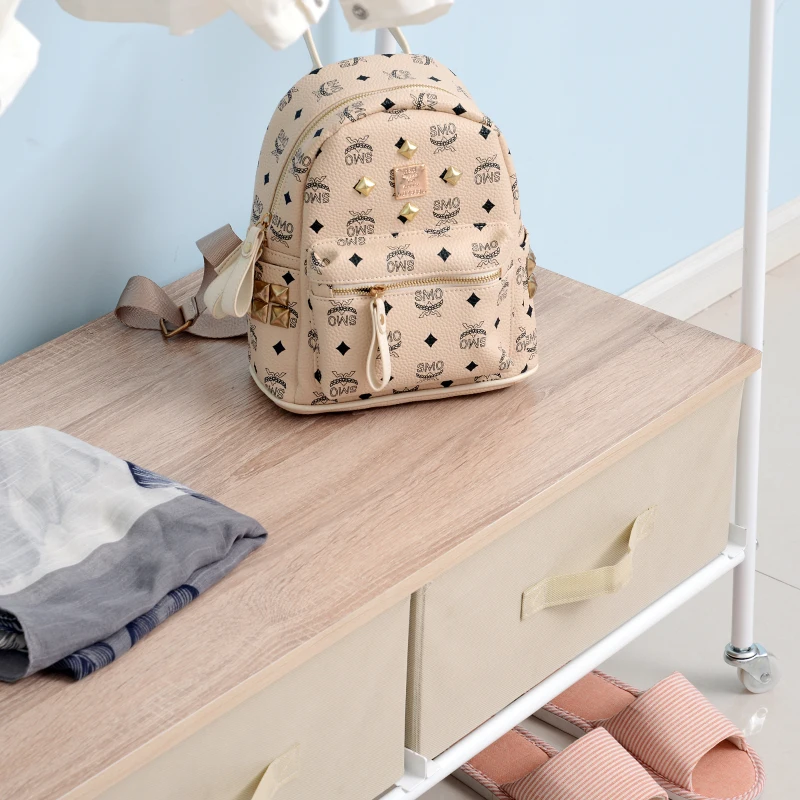 HOMCOM Portant sur roulettes porte-manteaux vestiaire d'entrée multi-rangements penderie, 2 tiroirs, 2 étagères, 2 patères  99L x 47l x 185H cm panneaux particules métal blanc