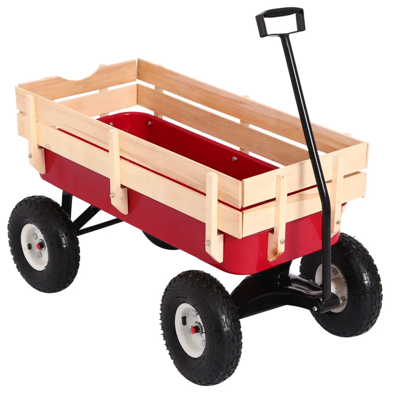 Outsunny Chariot de Transportà 4 Roues en Acier Rouge 101 x 50 x 81 cm