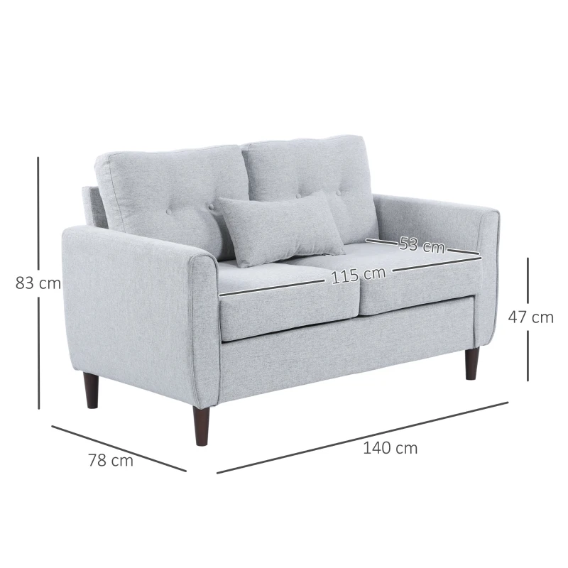 HOMCOM Sofá de 2 Plazas con Cojines y Asiento Acolchado Funda de Almohada Lavable 140x78x83 cm Gris Claro