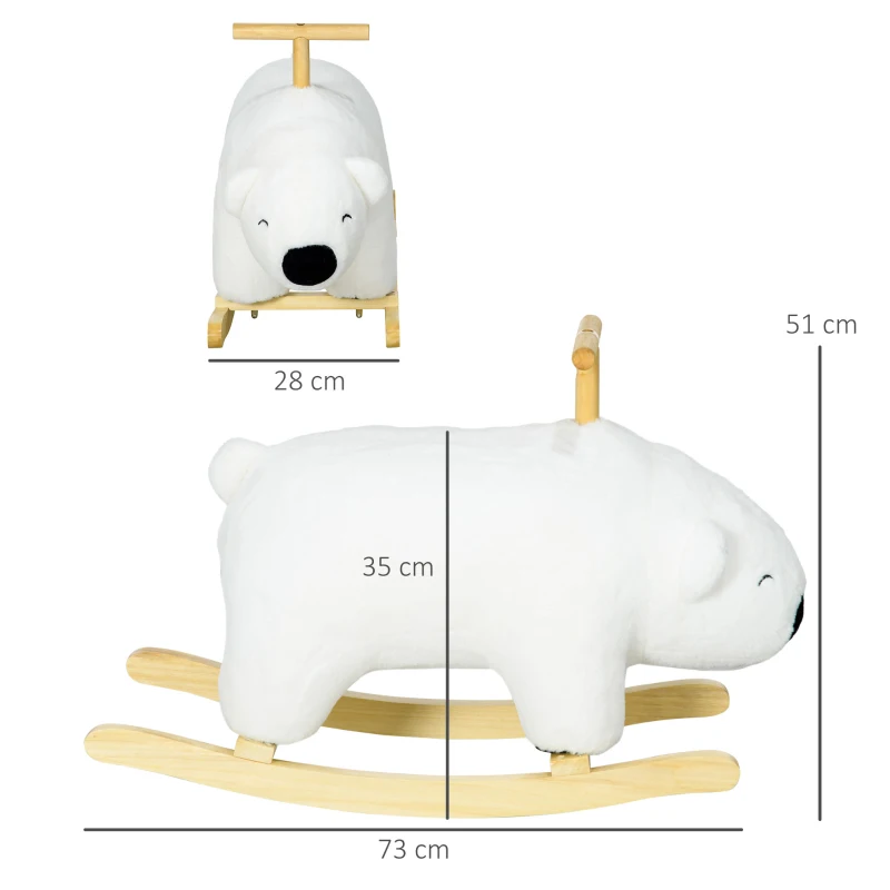 HOMCOM Ours à bascule pour enfant jeux jouet à bascule avec sons pour 3 - 6 ans socle en bois blanc
