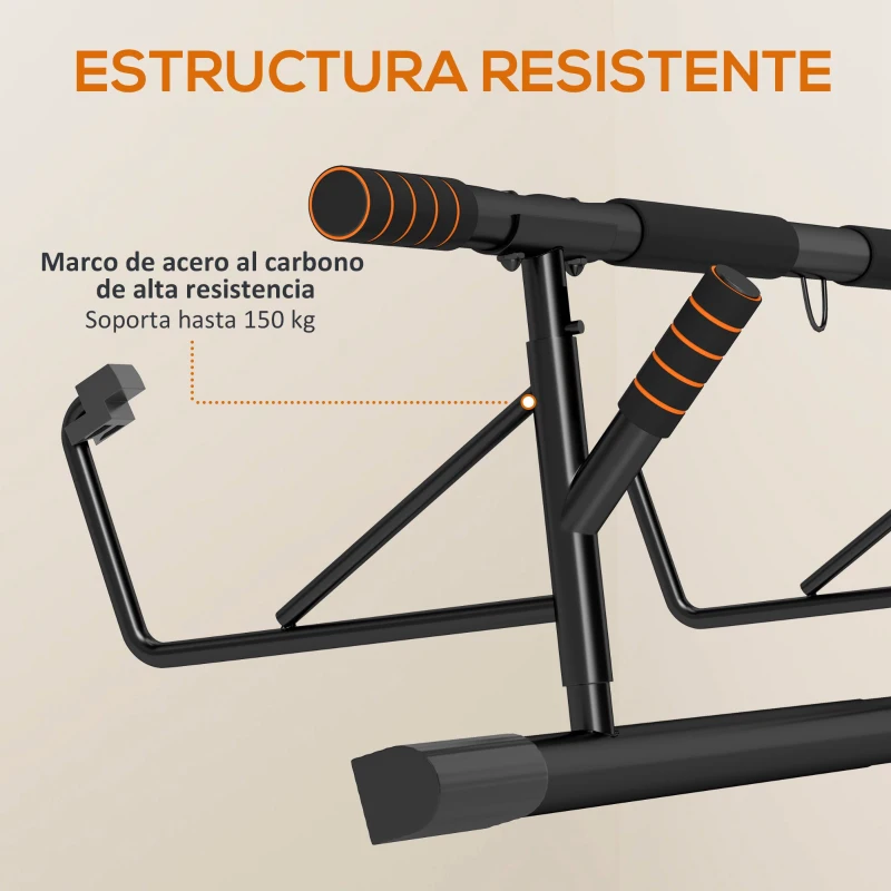 SPORTNOW Barra de Dominadas de Pared con Bandas de Resistencia Carga 150 kg para Ejercicio y Entrenamiento Negro y Naranja