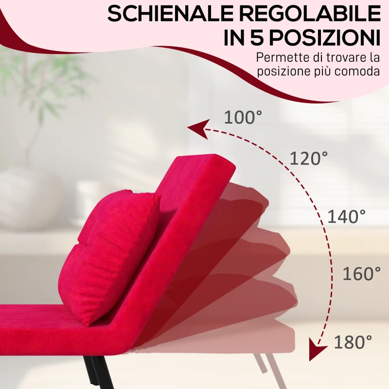 HOMCOM Poltrona Letto 3 in 1 con Schienale Reclinabile e Cuscino, in Tessuto Effetto Velluto, 63x73x81 cm, Rosso