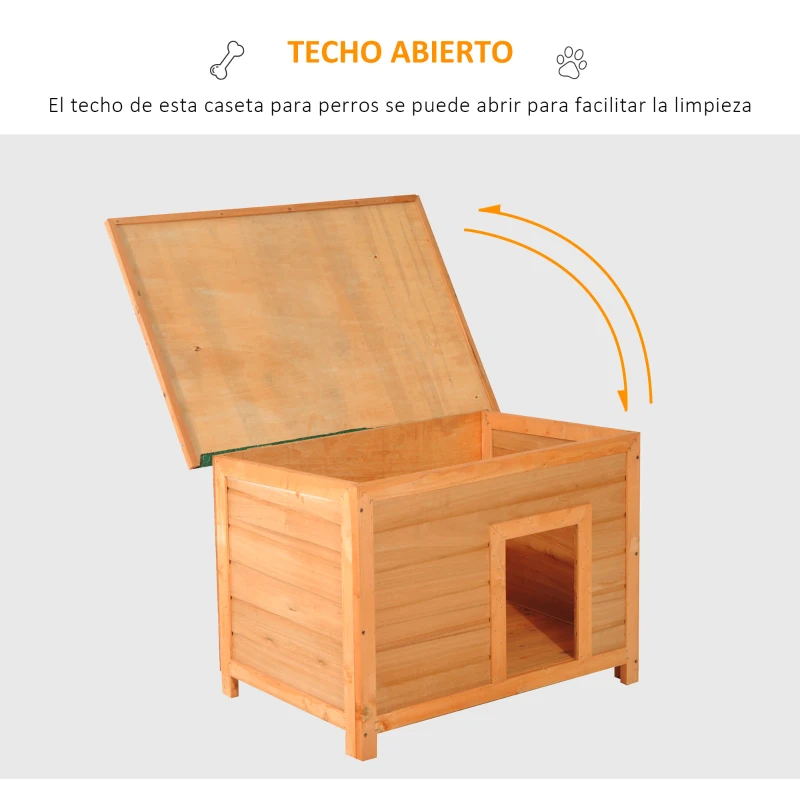 PawHut Caseta para Perro de Exterior con Tejado Abatible y Patas Antideslizantes para Interior y Exterior 82x58x58 cm Natural