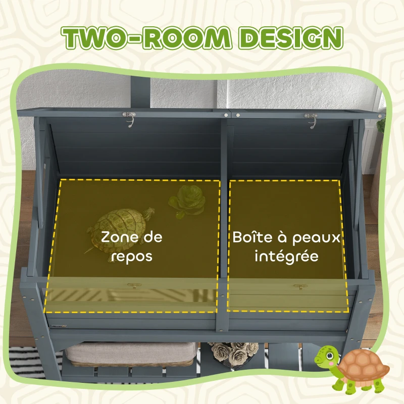 PawHut Maison enclos pour tortues sur pieds avec étagère de rangement en bois de sapin - dim. 103H x 84L x 51l cm