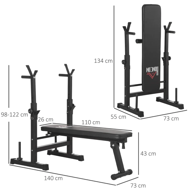 HOMCOM Adjustable Weight Bench, Foldable Bench, with Barbell Rack, Black