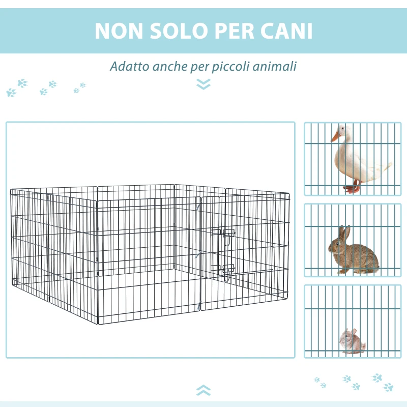 PawHut Recinto per Cani da Esterno, Box Gabbia per Cani Gatti Cuccioli Roditori Recinzione Rete 8 Pezzi 61 x 61cm Nero
