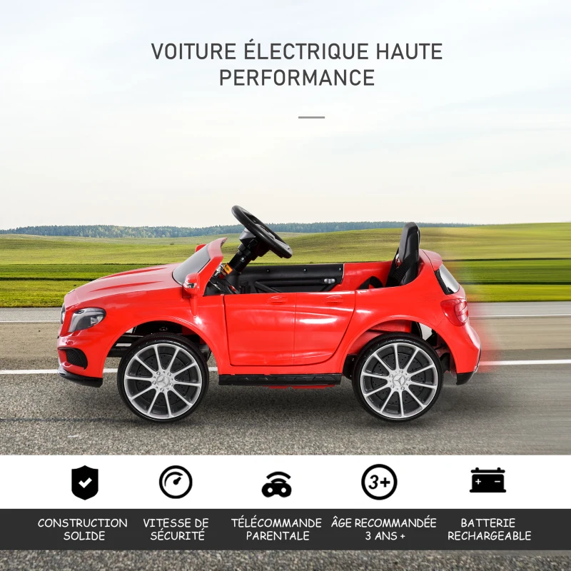 HOMCOM Voiture électrique Mercedes Benz GLA pour enfant de 3 ans et plus avec télécommande, MP3 USB, lumières et sons, ouverture de portes, charge maxi 30 kg, dimensions 100 x 58 x 46 cm rouge