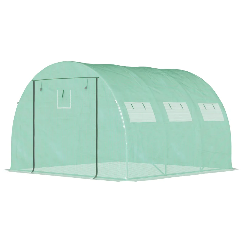 Outsunny Serre de Jardin Tunnel 9 m² 3L x 3l x 2H m - PE Haute densité 140 g/m² fenêtres porte déroulante vert