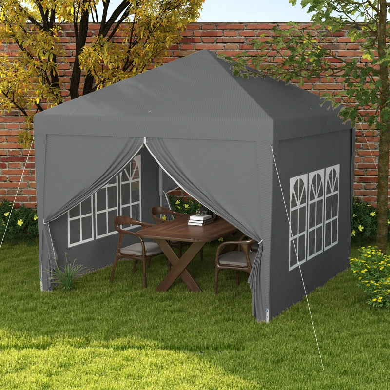 Outsunny Carpa Plegable Pop-up 3x3 m con 4 Paredes Laterales Anti-UV y Bolsa de Transporte Gris(m-2)