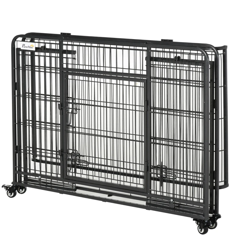 PawHut Metal Dog Cage Kennel Locking Door & Wheels Removable Tray Openable Top For Large Pets 109.5 x 71 x 78 cm