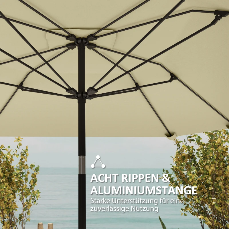 Outsunny 2,3 m Parasol zonder Basis, Verstelbare Terrasparasol met Kruk, Polyester, Aluminium, Glasvezel, Beige