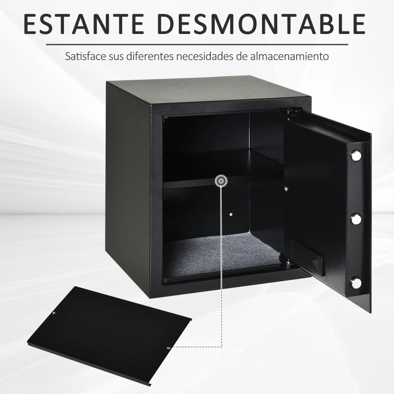 HOMCOM Caja fuerte Electrónica Sólida Caja de Seguridad con Llave 2 Códigos para Casa Oficina Capacidad de 32 L Acero 35x30x39,3 cm Negro