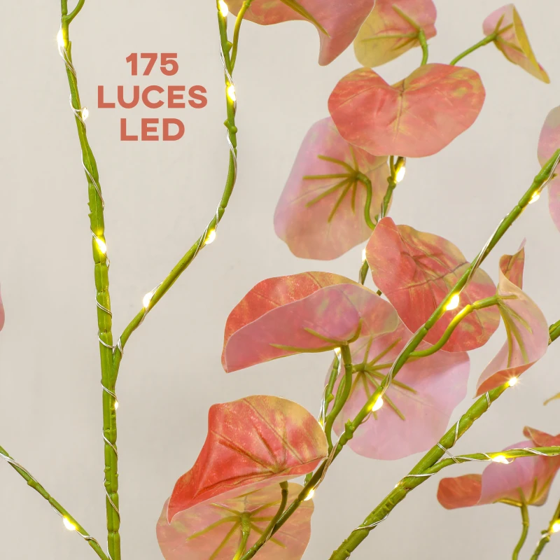 HOMCOM Lámpara de Árbol 120 cm con 175 Luces LED y Base Decoración Navidad para Interiores y Exterior Naranja