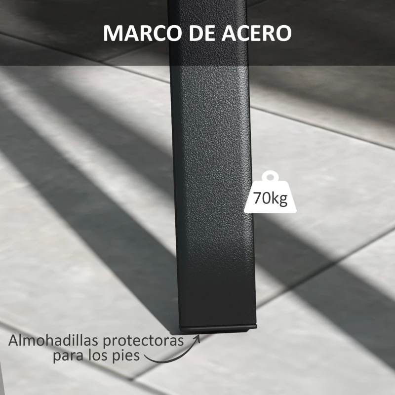 Outsunny Mesa de Jardín con Marco de Acero y Encimera de Metal con Orificio para Sombrilla para Balcón Patio 80x80x72 cm Negro