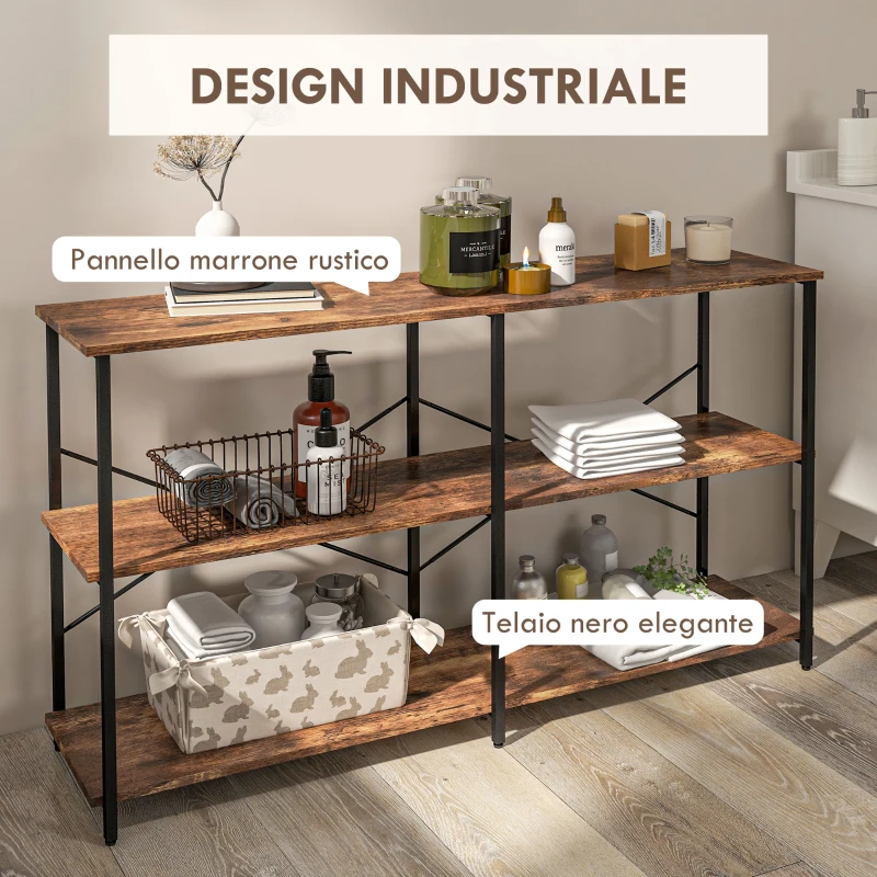 HOMCOM Scaffale Libreria dal Design Industriale con 3 Ripiani, Scaffalatura in Pannelli Truciolari e Telaio in Metallo, 120 x 30 x 76 cm