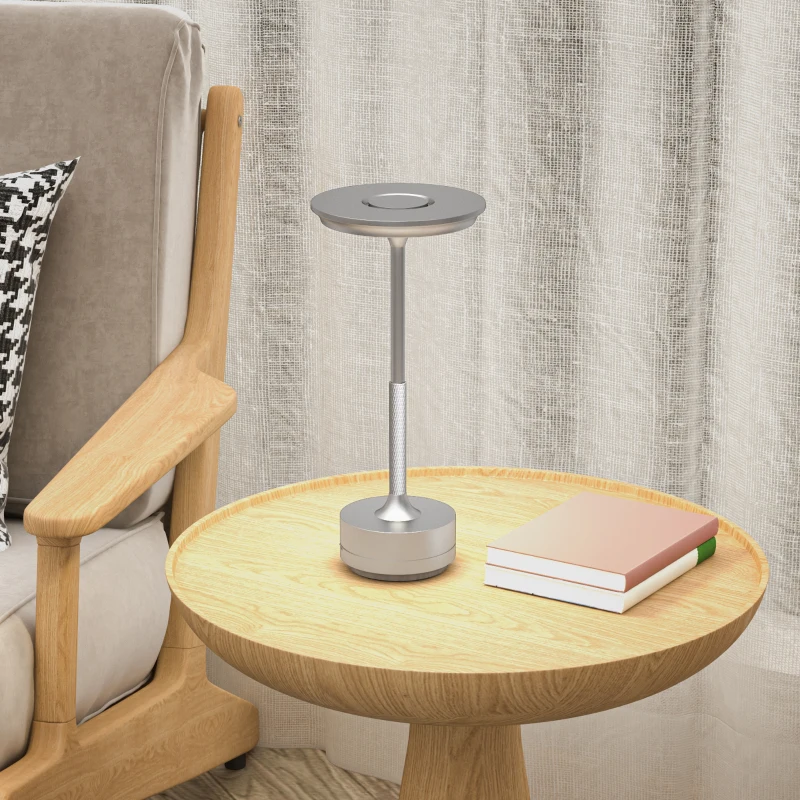 HOMCOM Cordless Table Lamp, Touch LED Desk Lamp with 4000mAh Rechargeable Battery, 3 Colour, for Bedroom Living Room, Silver