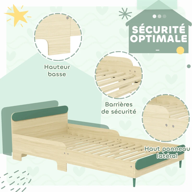 AIYAPLAY Lit pour enfant lit au sol enfant de 3 à 10 ans avec barrière de sécurité, sommier à lattes inclus, vert