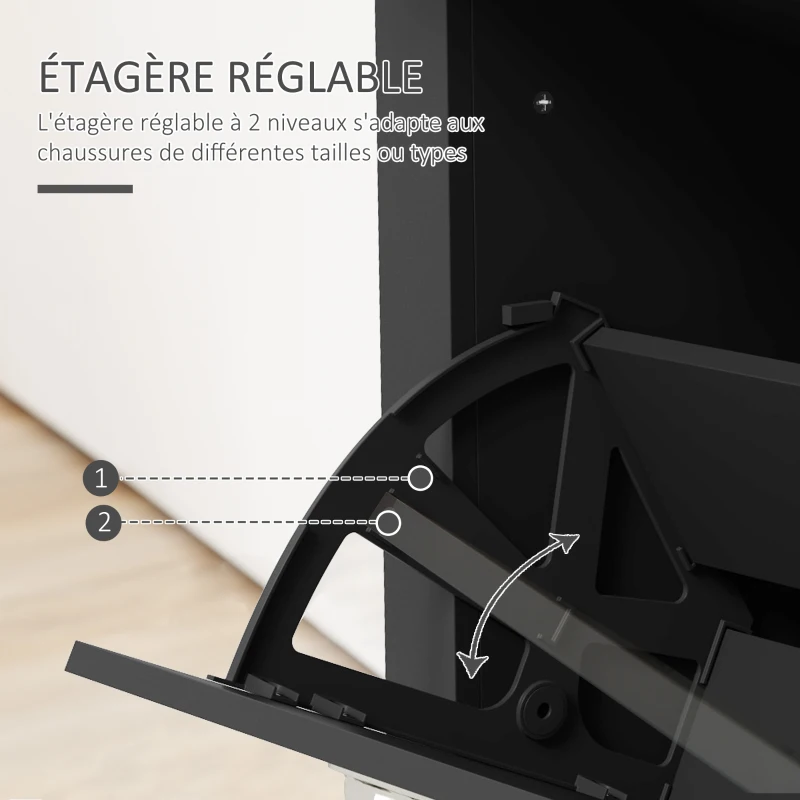 HOMCOM Armoire à chaussures 2 portes abattantes 2 compartiments poignées coquilles métal 79 x 23 x 90,5 cm noir chêne