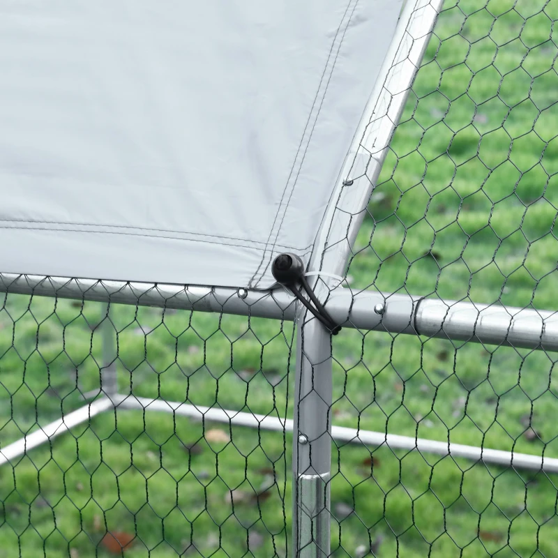 PawHut Gallinero de Exterior 2,8x5,7x1,95 m Gallinero Grande Cubierta de Tela Oxford y Corral de Metal Galvanizado Plata