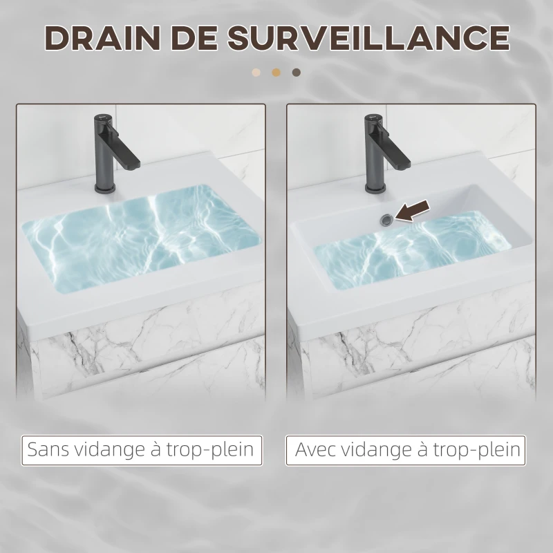 kleankin Meuble sous lavabo suspendu meuble de salle de bain avec bassin et tiroir design moderne 60 x 45,5 x 45 cm blanc