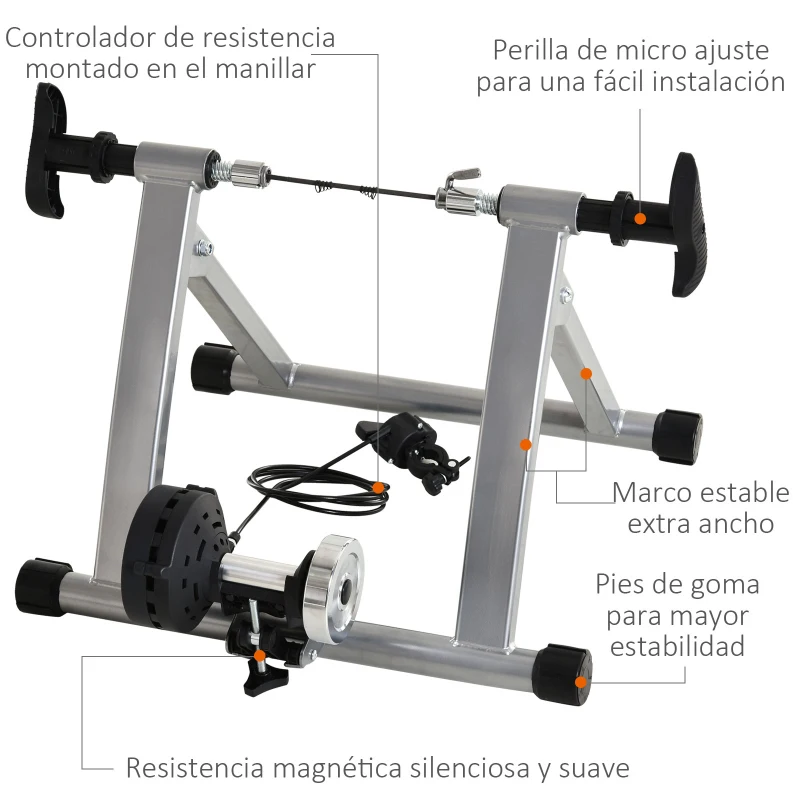 HOMCOM Rodillo de Bicicleta Entrenamiento Plegable con Resistencia Magnética Ajustable de 5 Niveles para Ruedas de 700C o 26-28 Pulgadas para Interior 54,5x47,2x39,1 cm Plata
