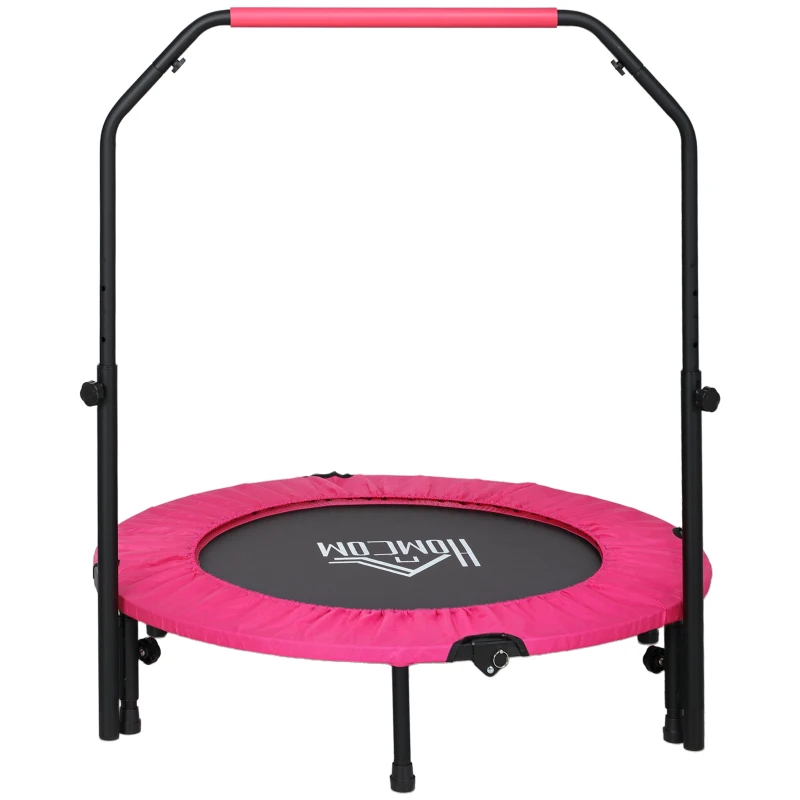 HOMCOM 40" Foldable Mini Fitness Trampoline, with Adjustable Foam Handle, Pink