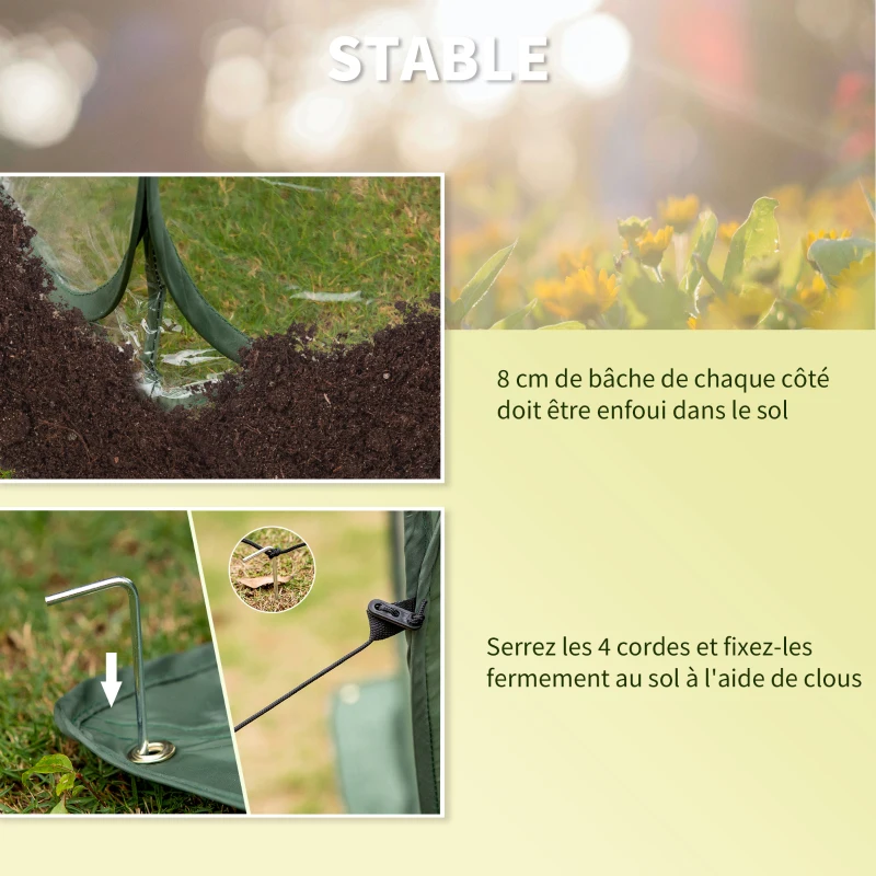 Outsunny Serre de jardin pop-up, serre de balcon, bâche renforcée PVC, châssis en acier, 4 portes zippées enroulables, sac de transport inclus, pour légumes plantes fleurs, 245x120x120cm, vert