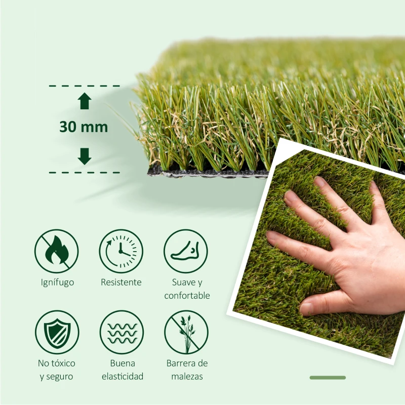 Outsunny Césped Artificial 30 mm Rollos de 1x4 m Realista para Terraza Jardín Balcón con Orificios de Drenaje Alta Densidad Verde