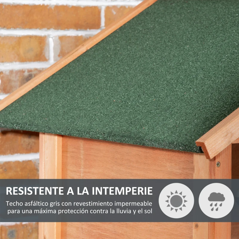 PawHut Jaula para Pájaros de Madera con 3 Puertas 4 Perchas Bandeja Extraíble y Techo Asfáltico 80,5x57x153 cm Natural