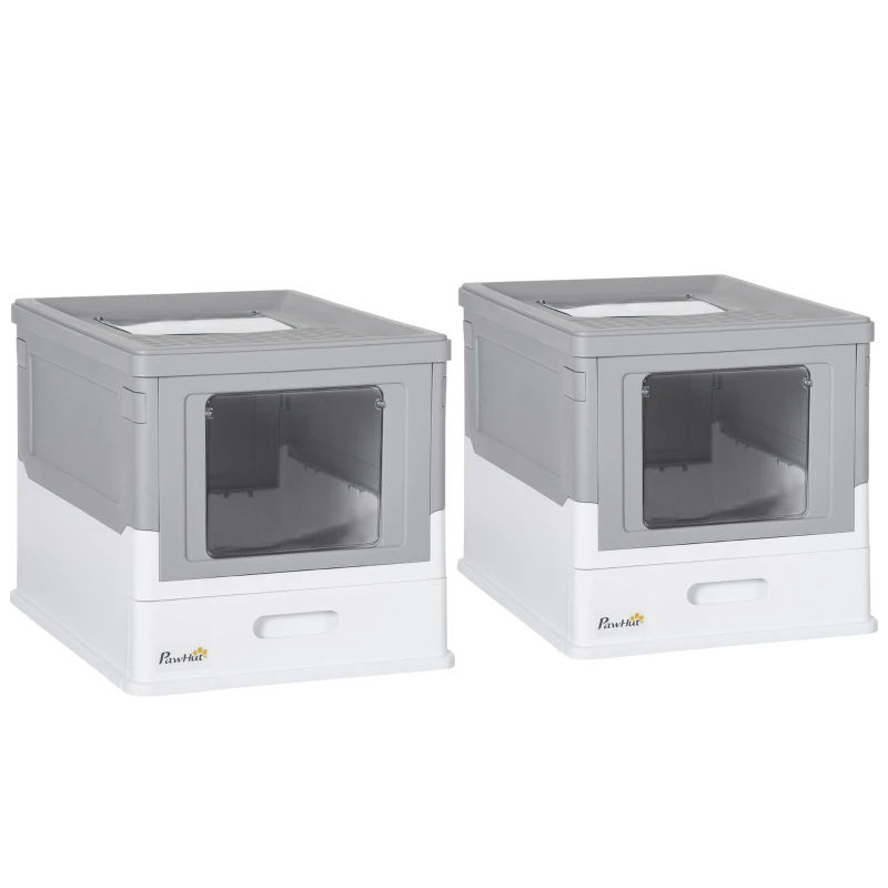 PawHut Lot de 2 maisons de toilette pour chat pliable double porte battante et supérieure pelle fourni 47,5 x 35,5 x 36,7 cm