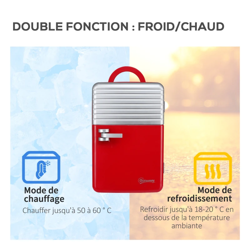 Outsunny Mini réfrigérateur 6L 8 canettes 330ml AC 240V DC 12V petit réfrigérateur portable refroidit et réchauffe