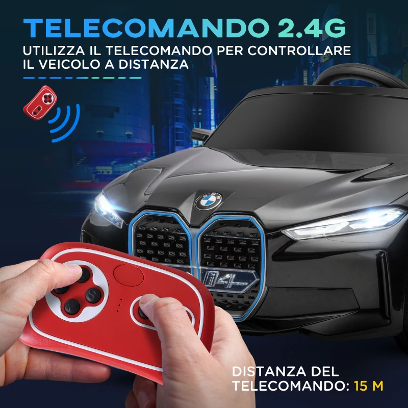 HOMCOM Macchina Elettrica per Bambini 3-6 Anni con Licenza BMW con Telecomando, Clacson e Fari, 115x67x45 cm, Nera