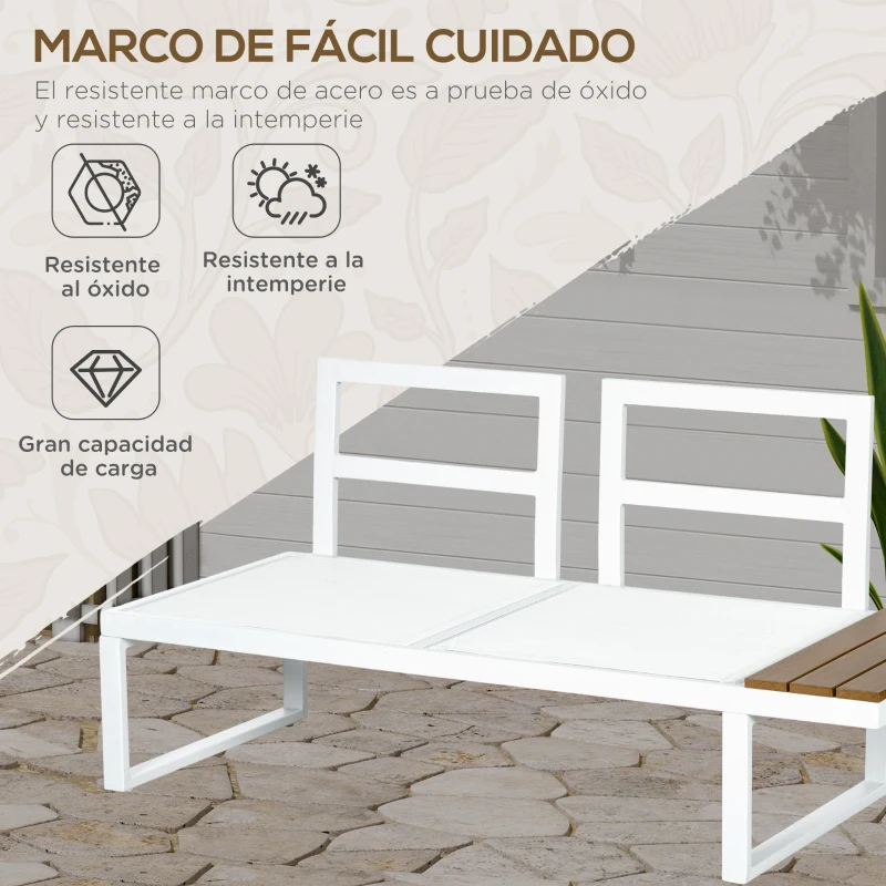 Outsunny Juego de Muebles de Terraza Incluye 2 Sofás Dobles 1 Sofá Esquinero Reclinable y Mesa de Centro con Cojines Crema
