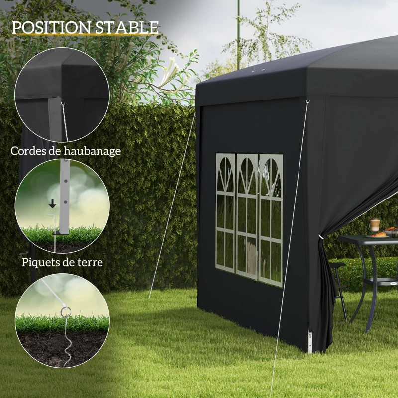 Outsunny Tonnelle tente de réception barnum pop-up pliant 3 x 3 m 4 parois amovibles + sac de transport noir