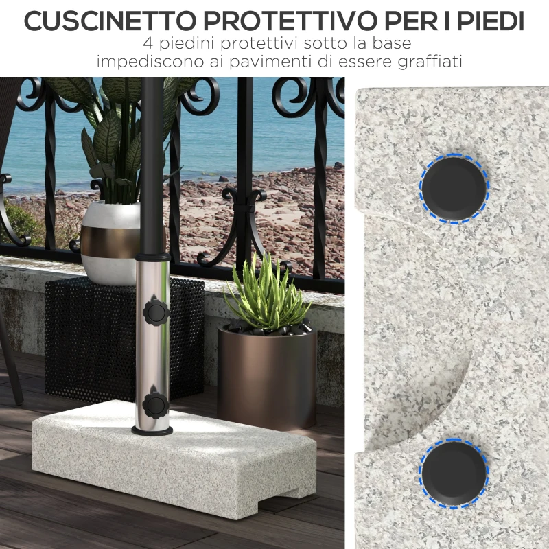 Outsunny Base per Ombrellone da Giardino 25kg per Pali da Ø32mm, Ø38mm e Ø48mm, in Granito e Acciaio Inox, 45x22.5x40 cm, Grigia