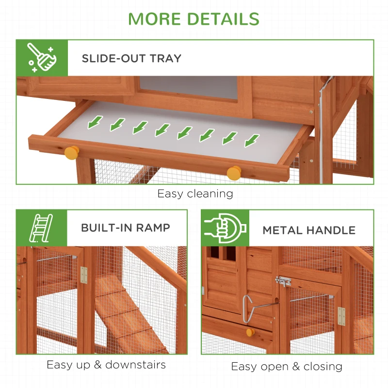 PawHut Wooden Chicken Coop with Run, Nesting Box, Slide-out Tray, Ramp, Perches, Asphalt Roof, 179 x 67 x 115cm
