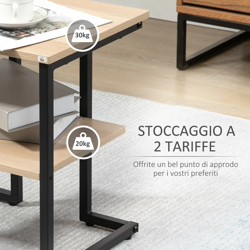 HOMCOM Tavolino da Caffè con Mensola Inferiore in Acciaio e Legno, 45x35x48cm